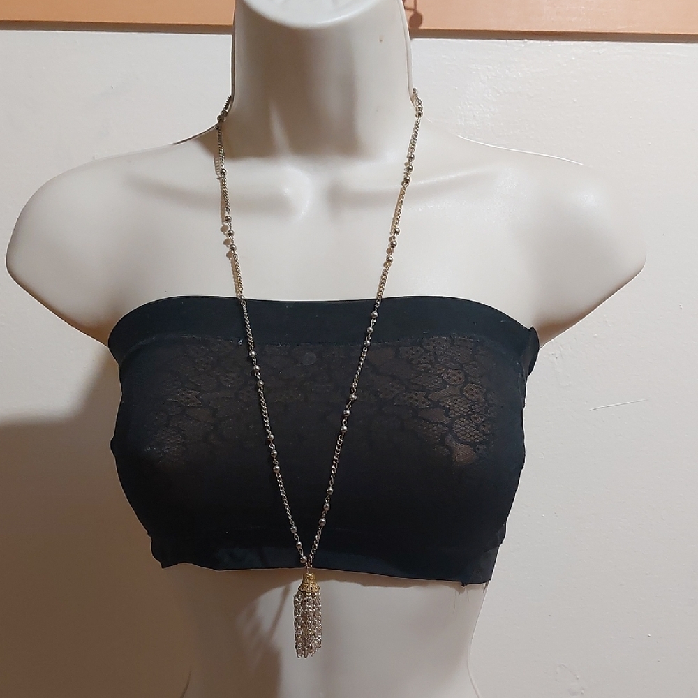 Silver Tone Station Style Necklace With Tassel Pendant
